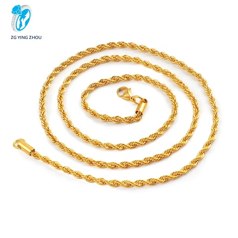 

Yingzhou factory wholesale spot hot selling stainless steel 18K gold plated twist rope chain hip hop necklace women jewelry, Custom color