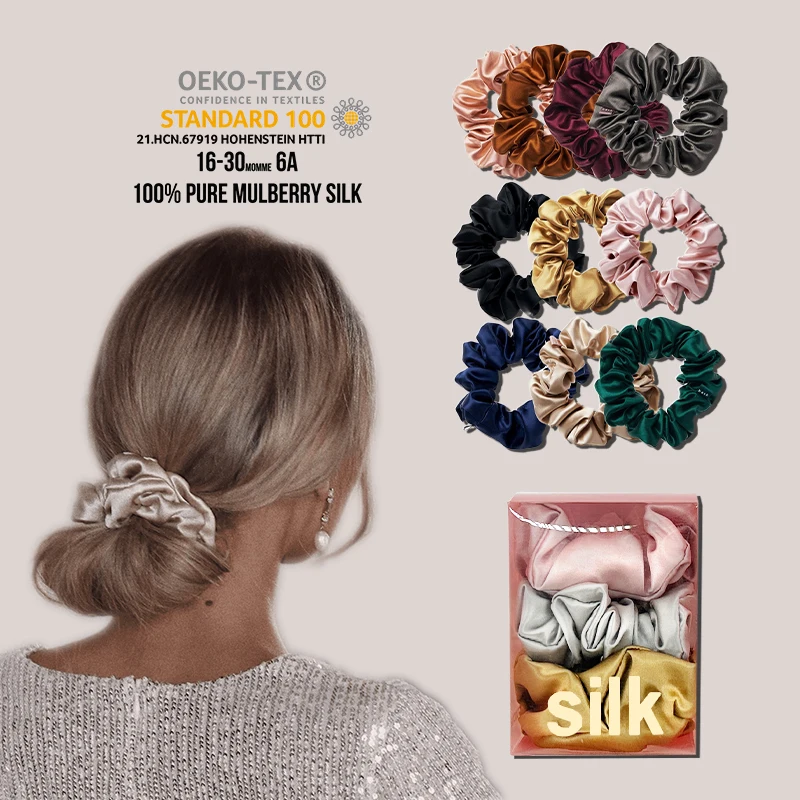 

Wholesale 3.5cm Silk Medium Oversized Scrunchies 100% Silk Custom Hair Accessories Set Pink Mulberry Silk Scrunchie