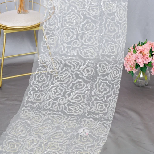 

GY6036 Luxury Wholesale Low MOQ Fashion New Style Beaded Wedding Fabric Lace Embroidery Sequin Fabric