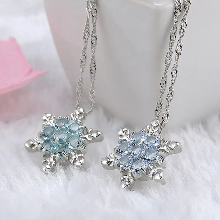 

Factory sale Charm Vintage lady Crystal Snowflake Zircon Flower Silver Pendant Necklace Jewelry Christmas for Women