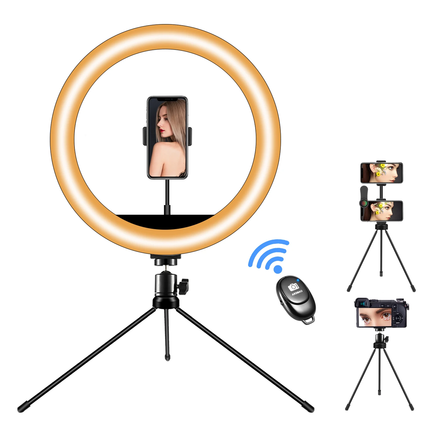 

Chuanglong Portable 26CM 10'' Dimmable Led Desktop Live Broadcast Holder Ring Light With Tripod Stand Cell Phone Holder