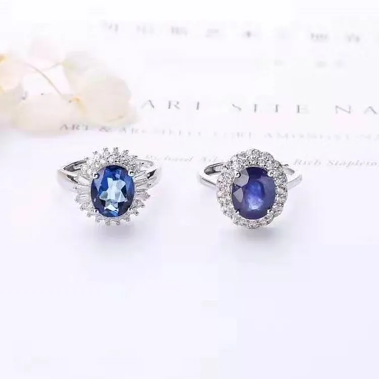 

newest gemstone jewelry model 925 sterling silver 18k white gold plated 8x10mm natural tanzanite blue topaz ring, Tanzaznite blue