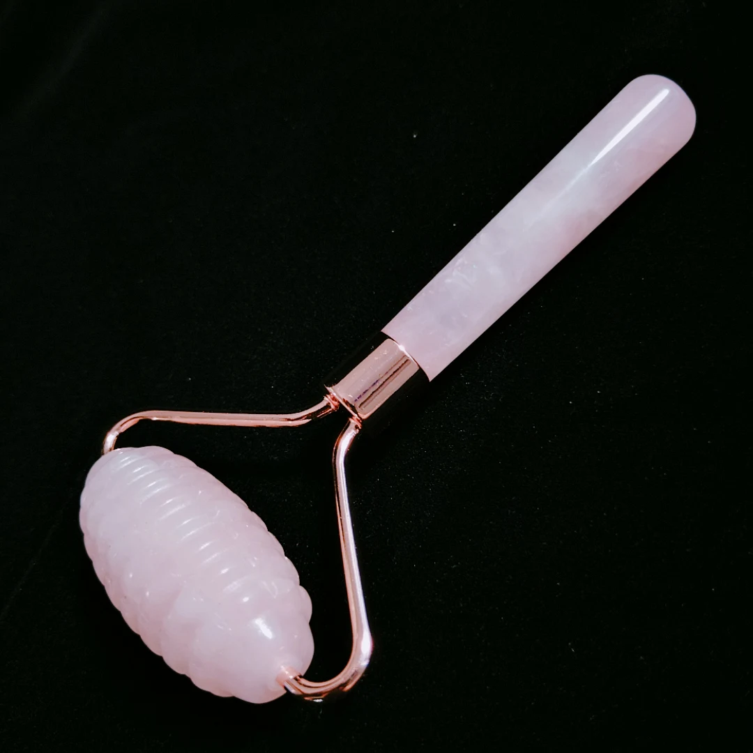 

New arrival Natural stone pink metal Rose Quartz Rollers one hand massage and rugged edge roller