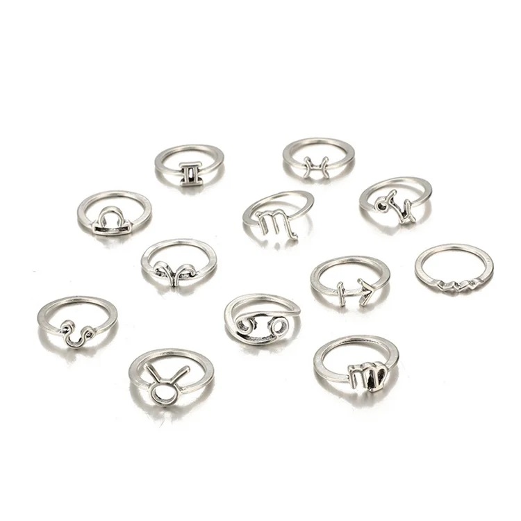 

Silver ring set fashion twelve star set ring women's trend joint ring cheap wholesale