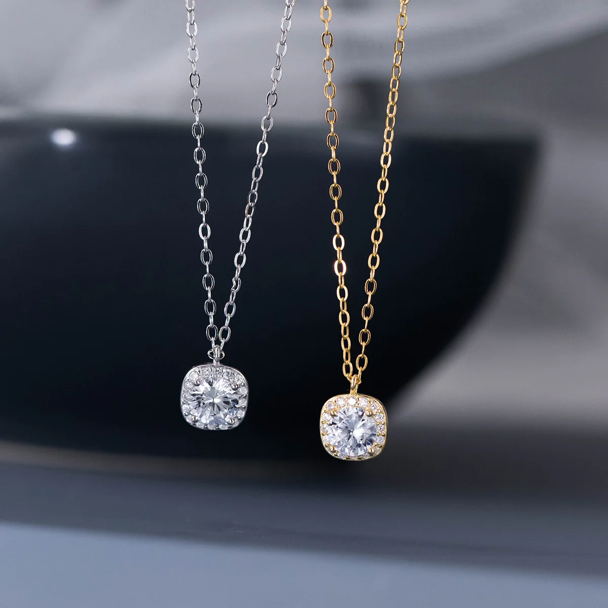Fashion Pendant Necklace 925 Sterling Silver Trendy Diamond Necklace square Charm Zircon Gold Plated Necklaces for Women