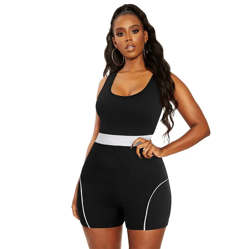

Summer Women Sexy Bodycon Knitting Fitness Bodysuit Women's Sports Sling Jumpsuit Women Shorts Rompers
