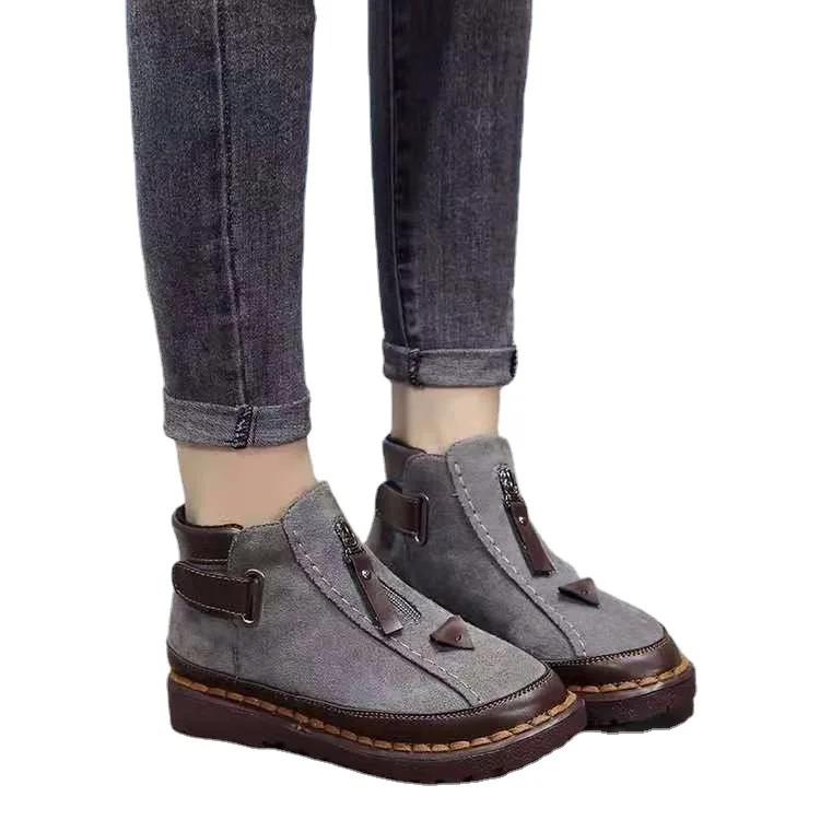 

2021 autumn and winter new style european and american large size suede women's boots sole and front zipper casual martin boots