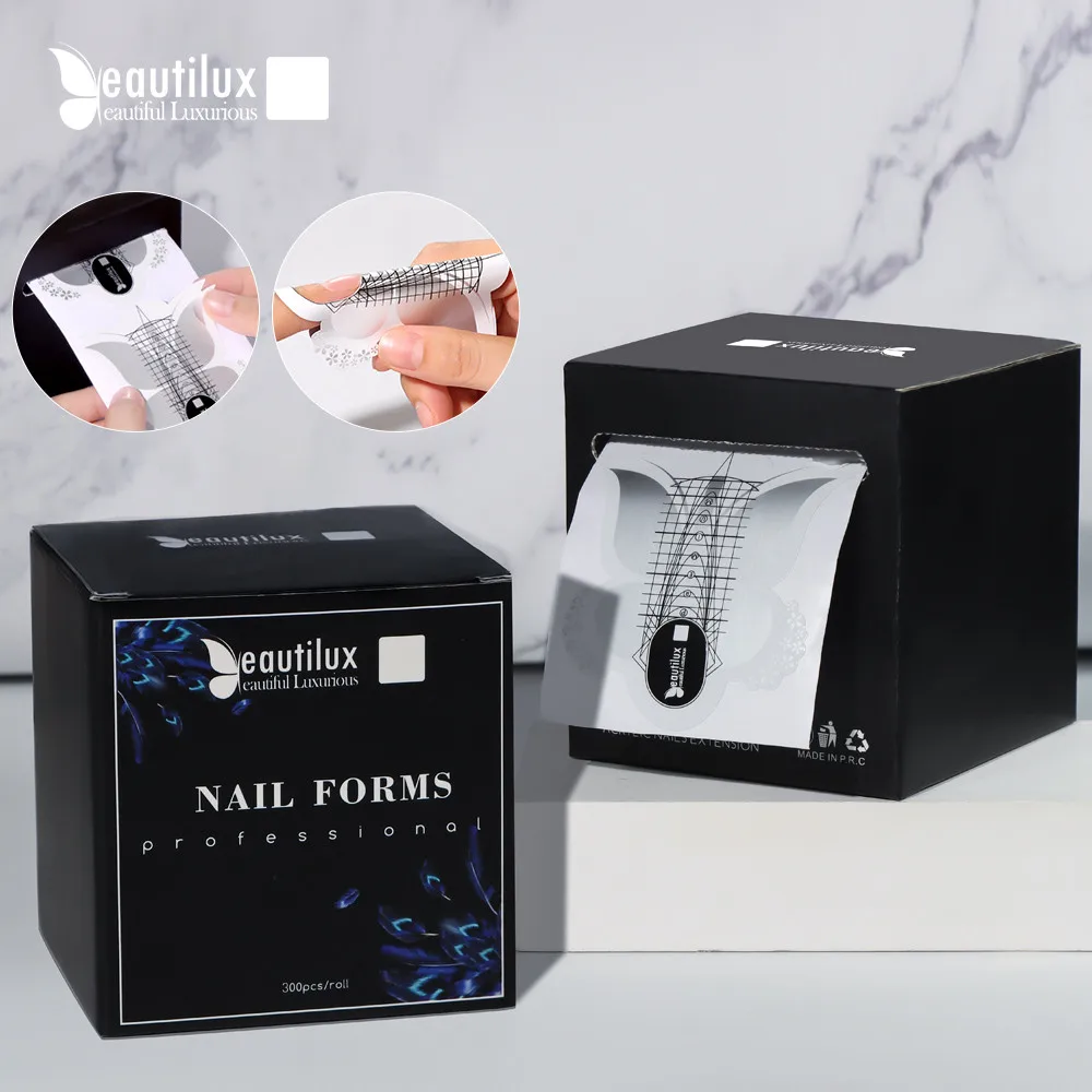 

Beautilux Professional Nail Forms 300pcs/Roll Gel Acrylic Nails Extension Paper Sticker Foil Large Butterfly Nail Forms