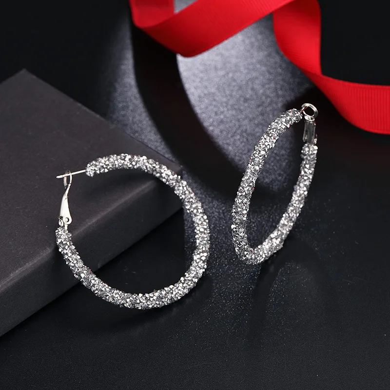 

925 Silver Needle Large Hoop Huggie Earrings American Glitter Diamond Hoop Earrings Luxury Statement Earrings for Women