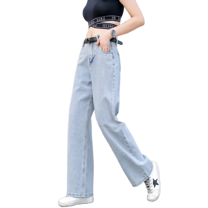 OEM Ladies Loose Straight Jean New Female Wide Leg Jeans Casual Fashion Straight Denim Pants Women Jeans