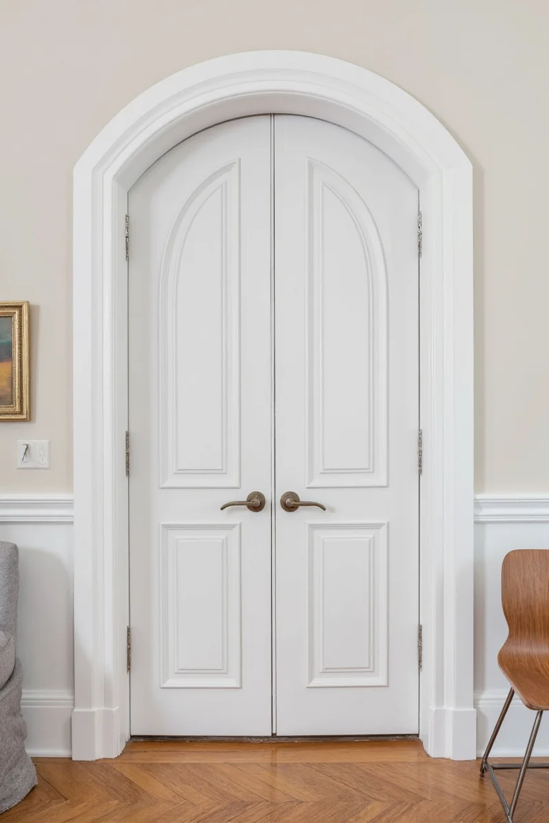 Classic interior arch door in a modern living room