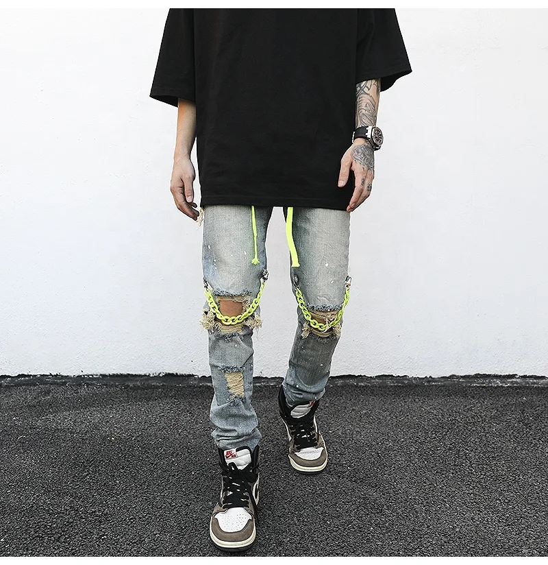 

OEM FOG high quality private brand drop shipping stock casual ripped skinny jeans men
