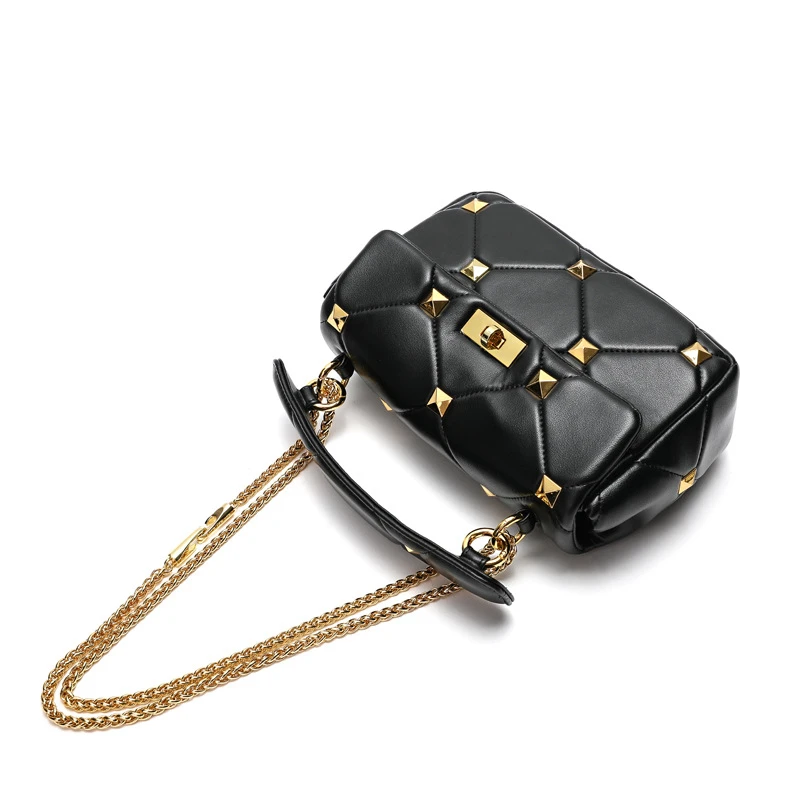 

Trendy Leather Square Lambskin luxury shoulder Crossbody Studded profit purse luxury custom logo Handbags For Women, Black
