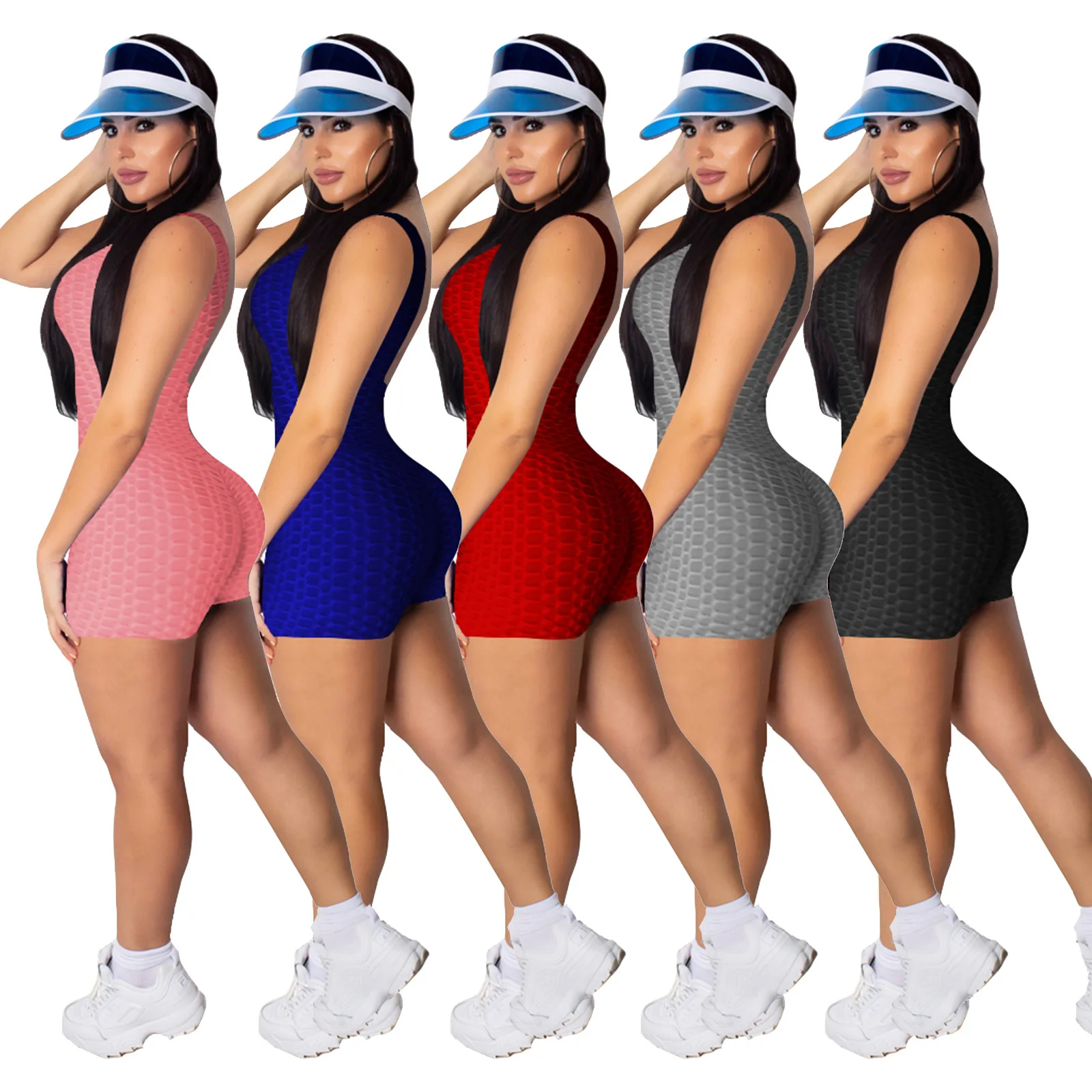 

2021 New Hollow Out Rompers Women Short Sleeveless Jumpsuit Bodysuits For Girl Fashon Stretchy Legging Colid Color Lady Rompers