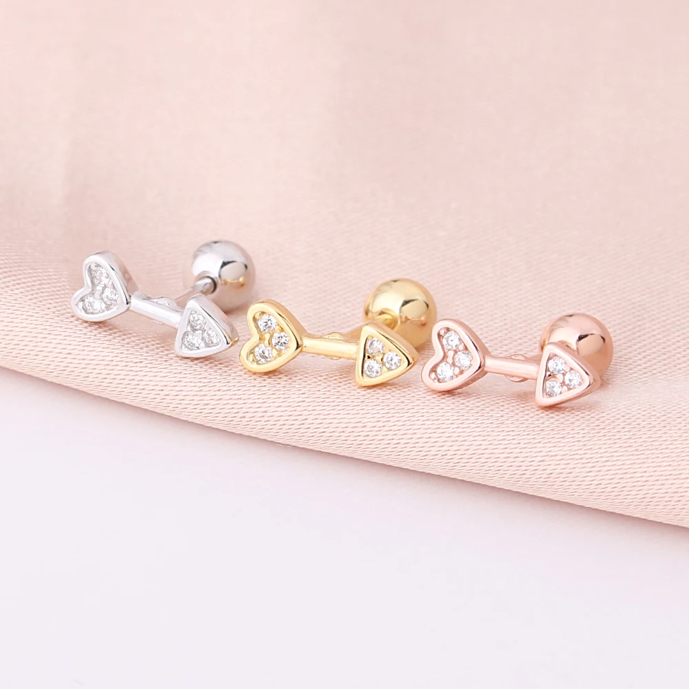 

Wholesale fashion jewelry gold plated tiny ear cartilage piercing arete 925 sterling silver heart stud earrings