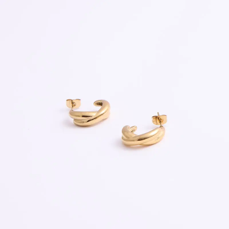 JOOLIM  High End 18K Gold Plated Double Cambered Surface Cross Hoop Earrings Stainless Steel Jewelry for Women