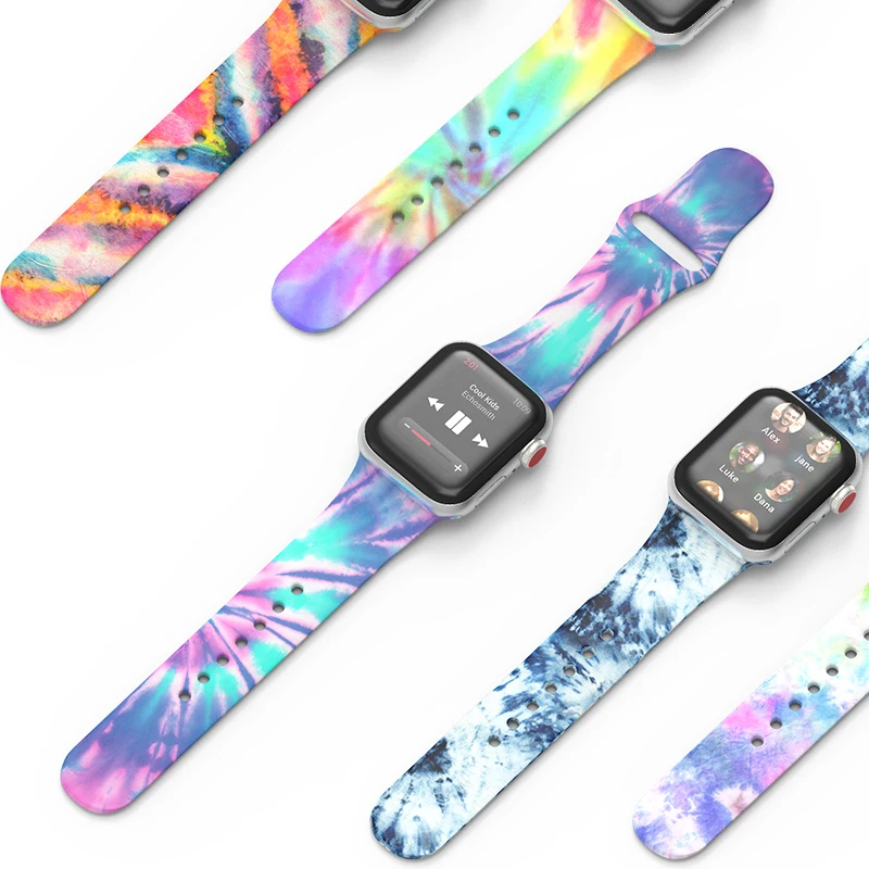 

Custom Tie Dye Colors Printing Pulsera de silicona Watch Band 38mm 40mm soft silicone strap for Apple iWatch Reloj inteligente, Various colors to you choose