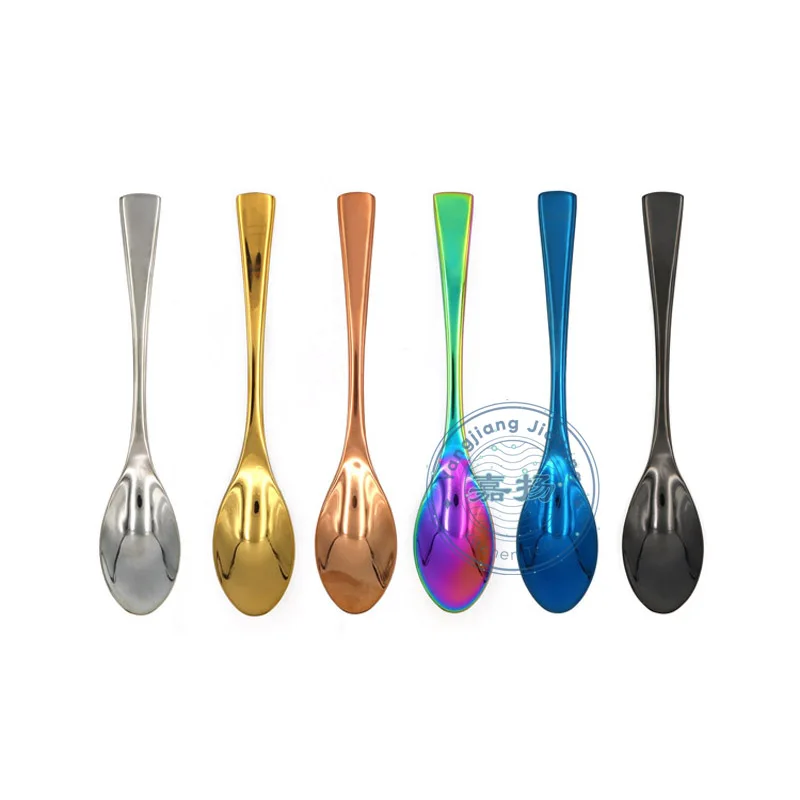 

(JYKT-CS007) Wholesale stainless steel titanium coating colorful chef spoon quenelle rocher spoon with deep bowl, Silver / rainbow/ gold/ blue/ black