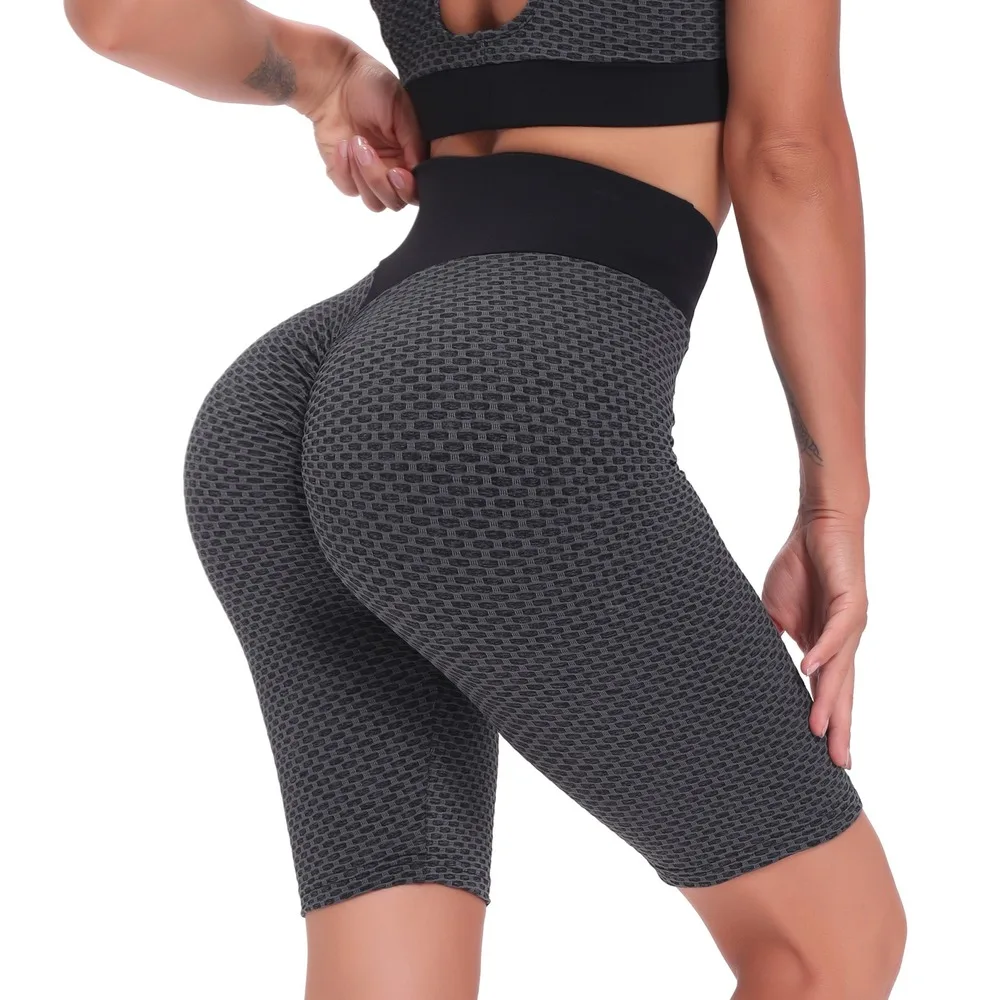 

Knitted peach buttock jacquard Leggings exercise fitness moisture absorption and perspiration five point Yoga Pants