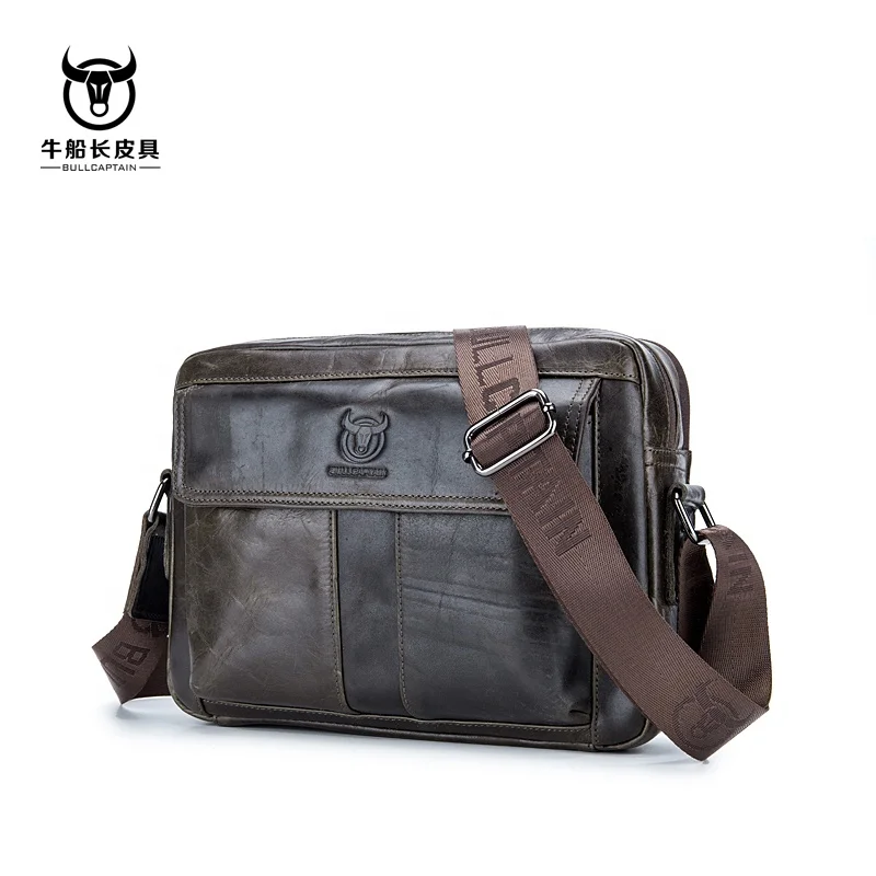 

BULLCAPTAIN first layer cowhide shoulder messenger bag sports casual leather 7.9-inch tablet men's bag, Green