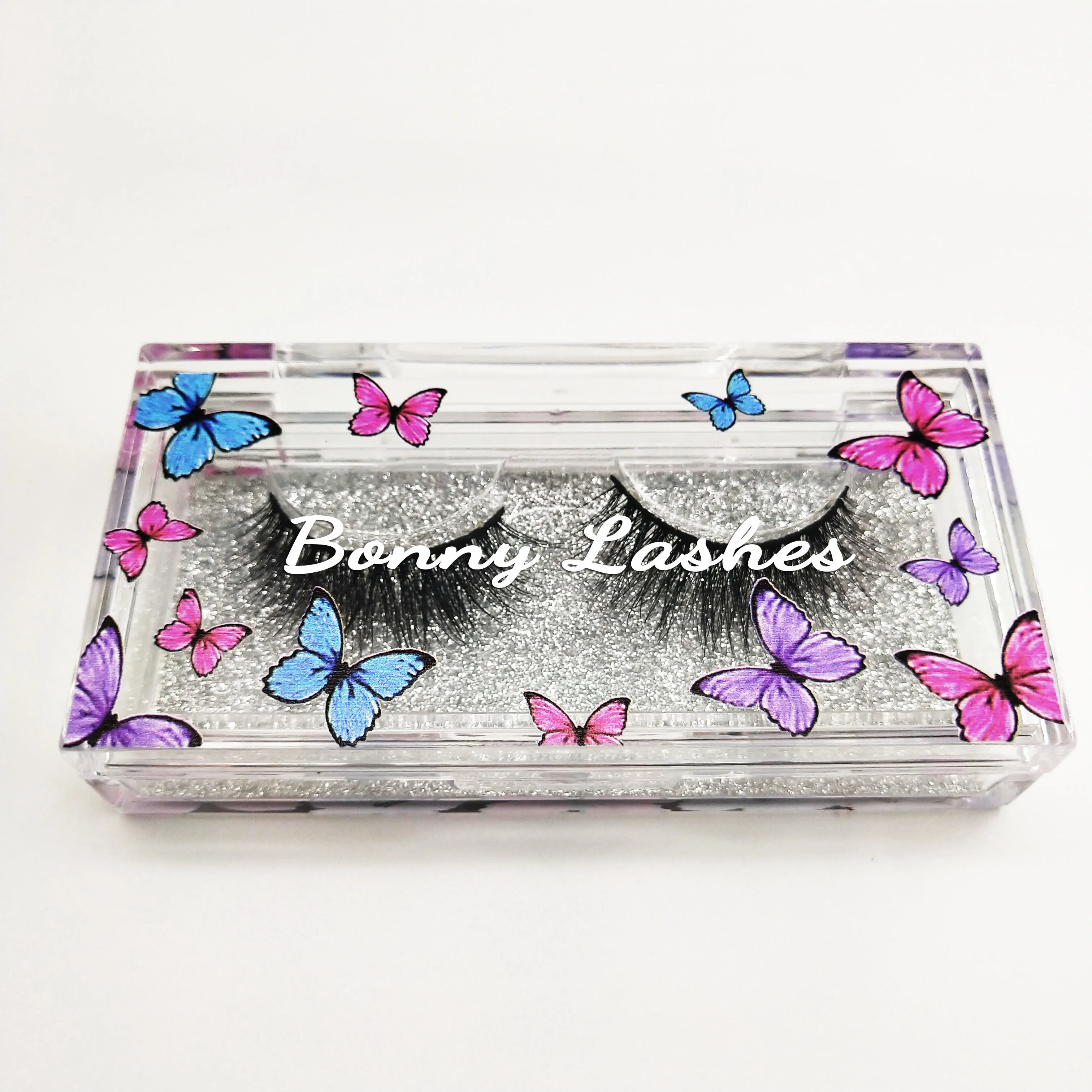 

2020 acrylic clear box eyelash butterfly case for natural 3d fluffy mink eyelashes, Black