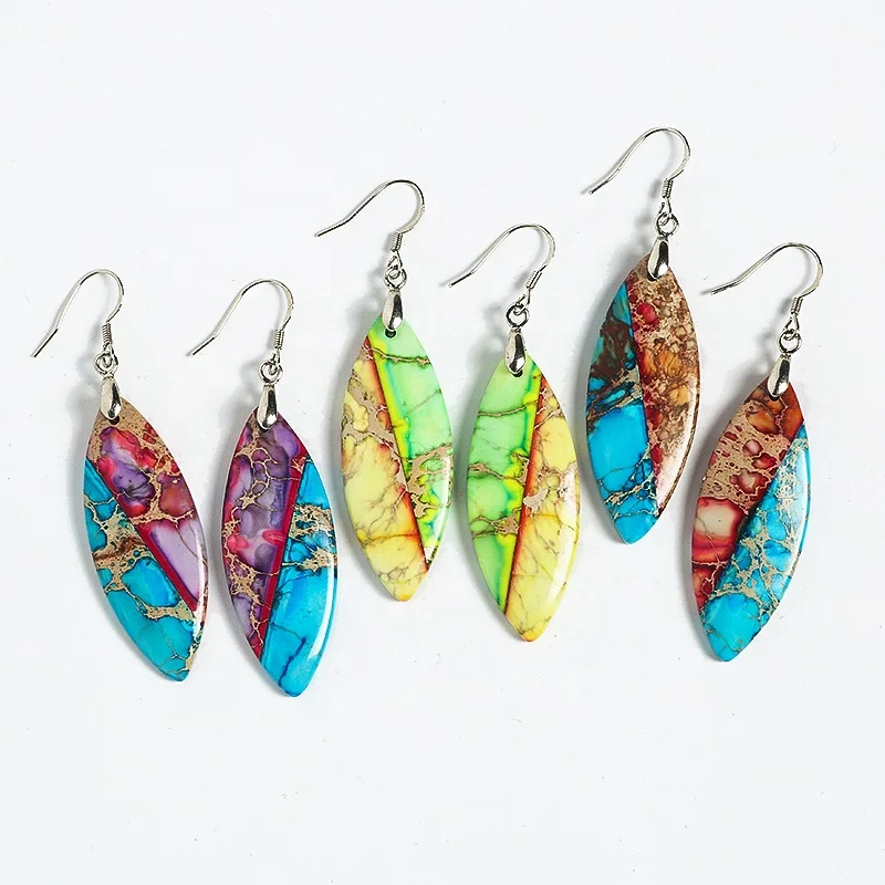 

Fashion Gemstone Charming Natural Stone Oval Earrings Boho Designer Jewelry Bohemian Women Emperor Stone Earrings, Color