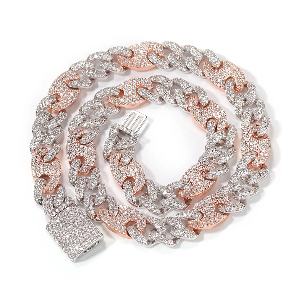 

HOVANCI 4 Pink Pig Snout Cuban Chain Brass Iced Out Cubic Zirconia Gold Plating Cuban Link Chain Necklace Wholesale, Silver,gold