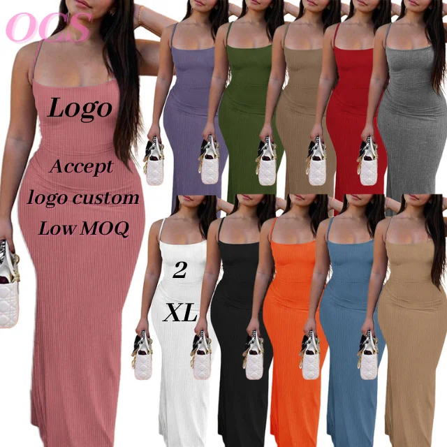 

Fashion Custom Halter Maxi Dress Rib Elegant Casual Dresses Solid Sexy Sleeveless Slim Fit Hip Long Dress