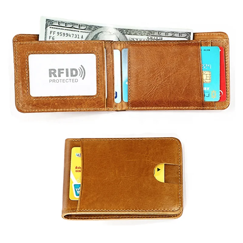 

Slim Genuine Leather Men's Wallet with ID Window RFID Blocking Thin Minimalist Front Pocket Bifold Wallet for Men