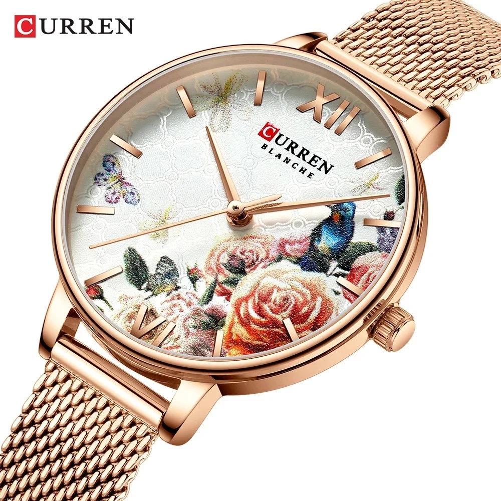 

CURREN 9060 Luxury Flower Ladies Quartz Watches Waterproof Roman Dial Fashion Watch For Girls