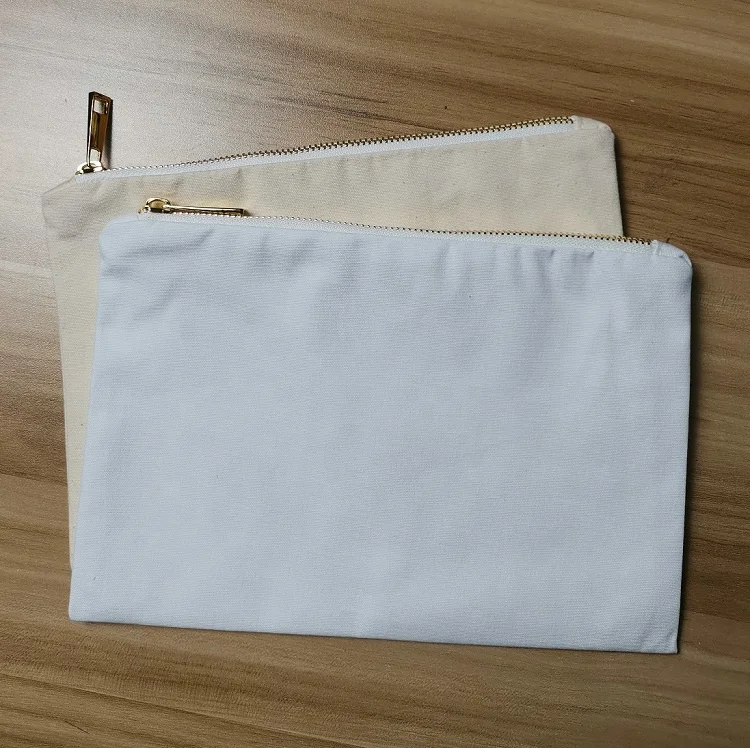 

Blank White Cotton Makeup Bag for Personalized Crafting 8 oz Natural Canvas Cosmetic Bag Plain Clutch Bag with Golden Zipper