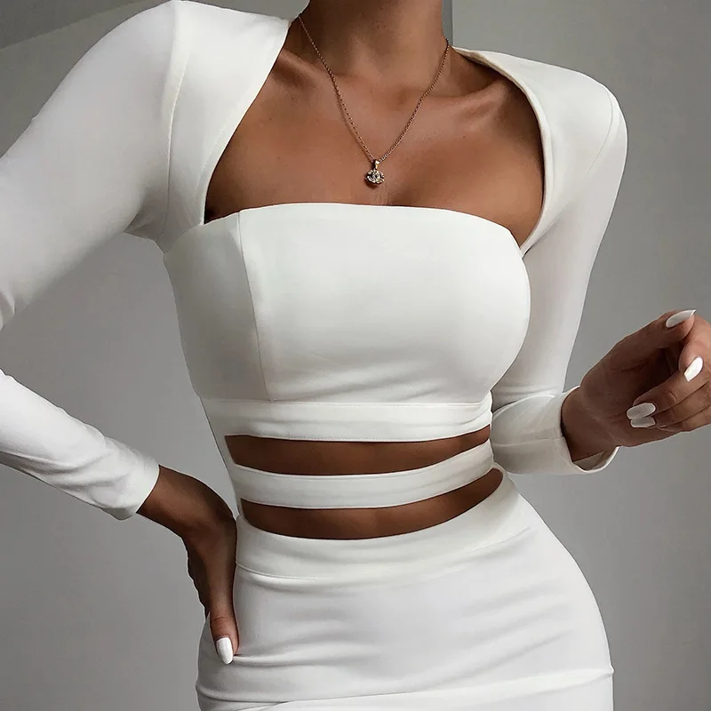 

FS0464D 2019 winter Hot sale Pure Color sexy women dress