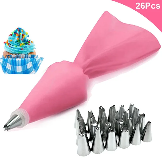 

Kitchen Cake Decorating Tools Multicolor silicone pipping bags reusable Pastry Bags+24 Nozzle cake piping nozzle set, Blue,pink,white,green