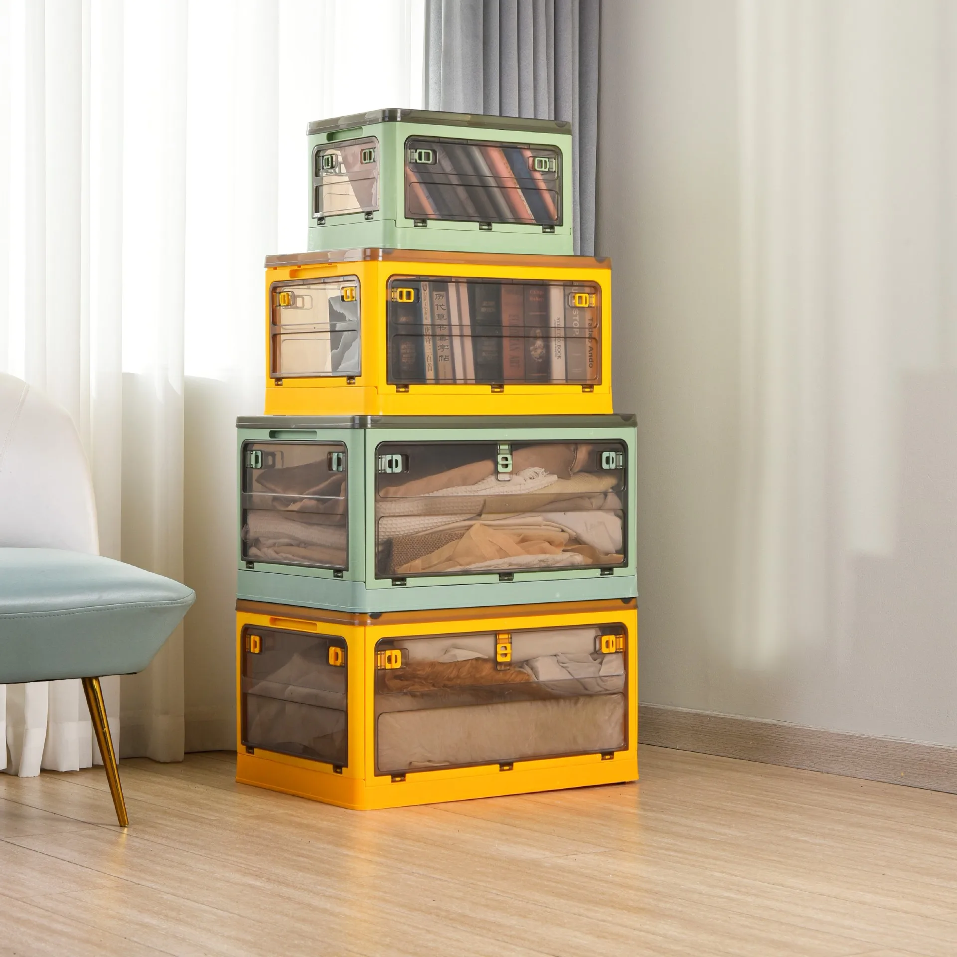 Transparent Household PP Plastic Folding Wardrobe for Clothes Toys Books Snacks Storage Box Storage