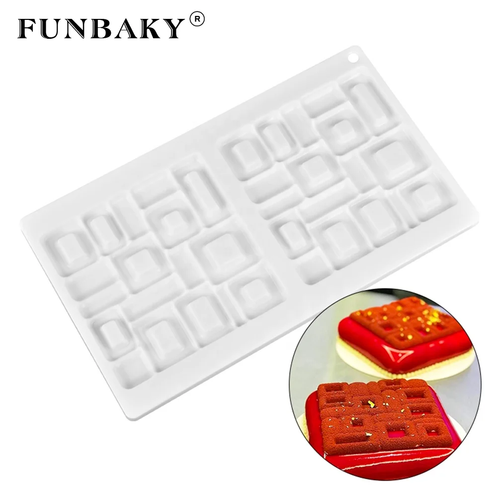 

FUNBAKY Baking tools mousse cake silicone molds square shape pattern embossing cake mold heat resistant single baking kits, Customized color