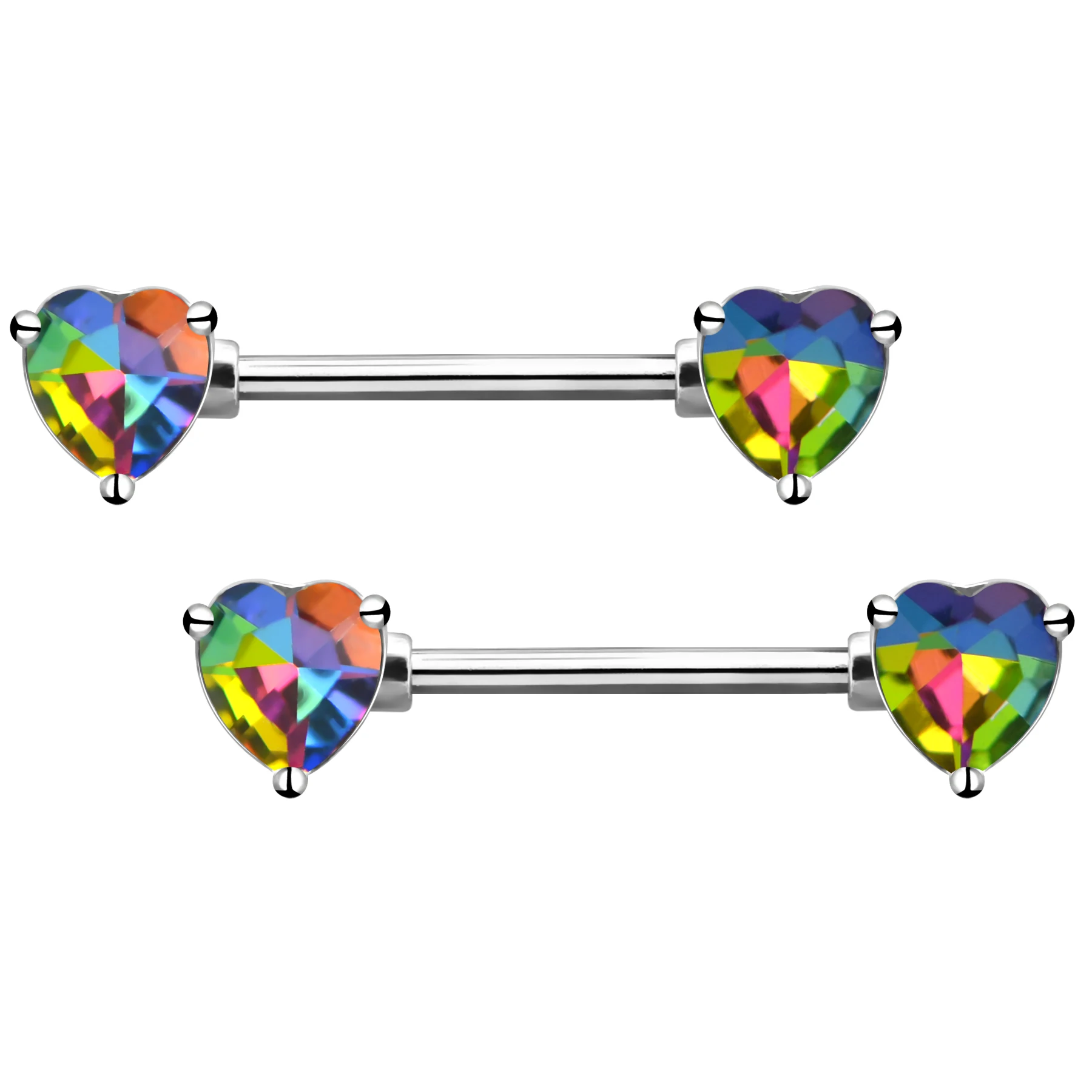 

Nipple Barbell Rings with double Heart CZ prong set nipple bar Body Jewelry, Colorful