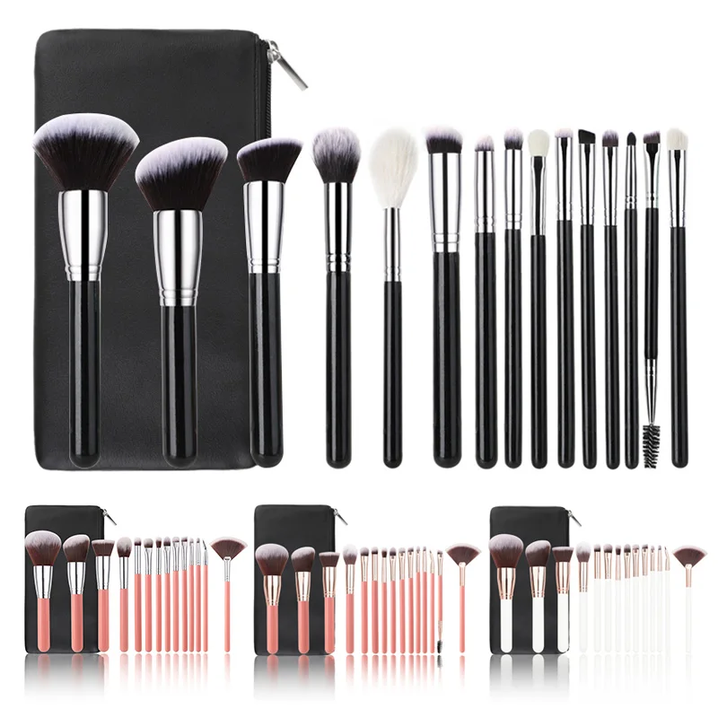 

HMU Low Moq Make Up Cosmetic Brush Private Label 15pcs Face/eye Soft Synthetic Pink White Wooden Custom Makeup Brushes Set
