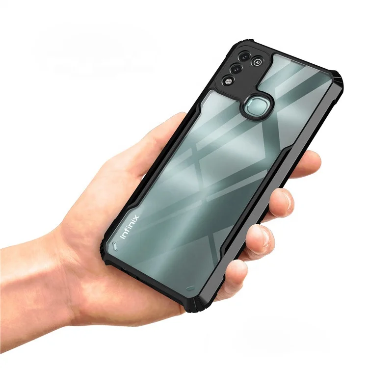 

New fashion design 2 in 1 TPU PC transparent four corner shockproof mobile phone back cover case for Infinix hot 10 play