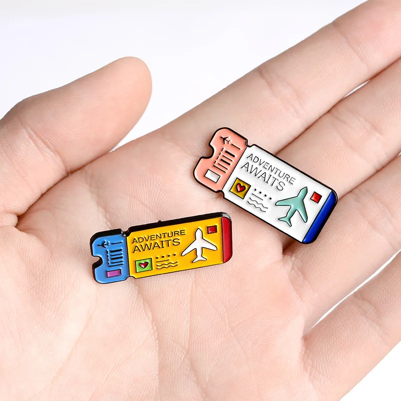 

VRIUA Blue Pink Two colors airline ticket brooch The Symbol of Travel Explorer's Enamel Lapel Pin Backpack hat badge Jewelry, Colorful