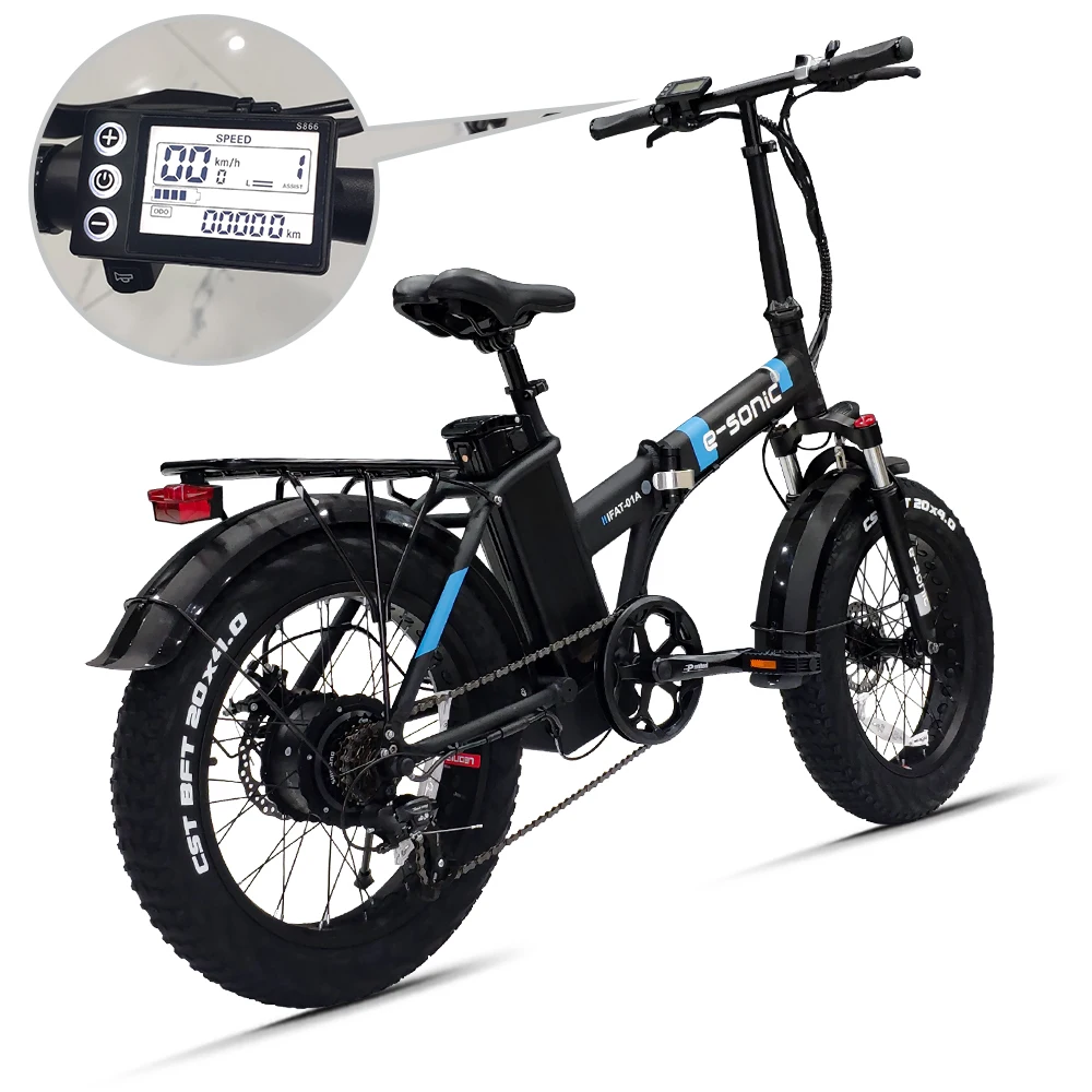

Long cycling range 20 inch ebike folding fat tire electric bicycle with powerful motor e bike, Black ...customizable