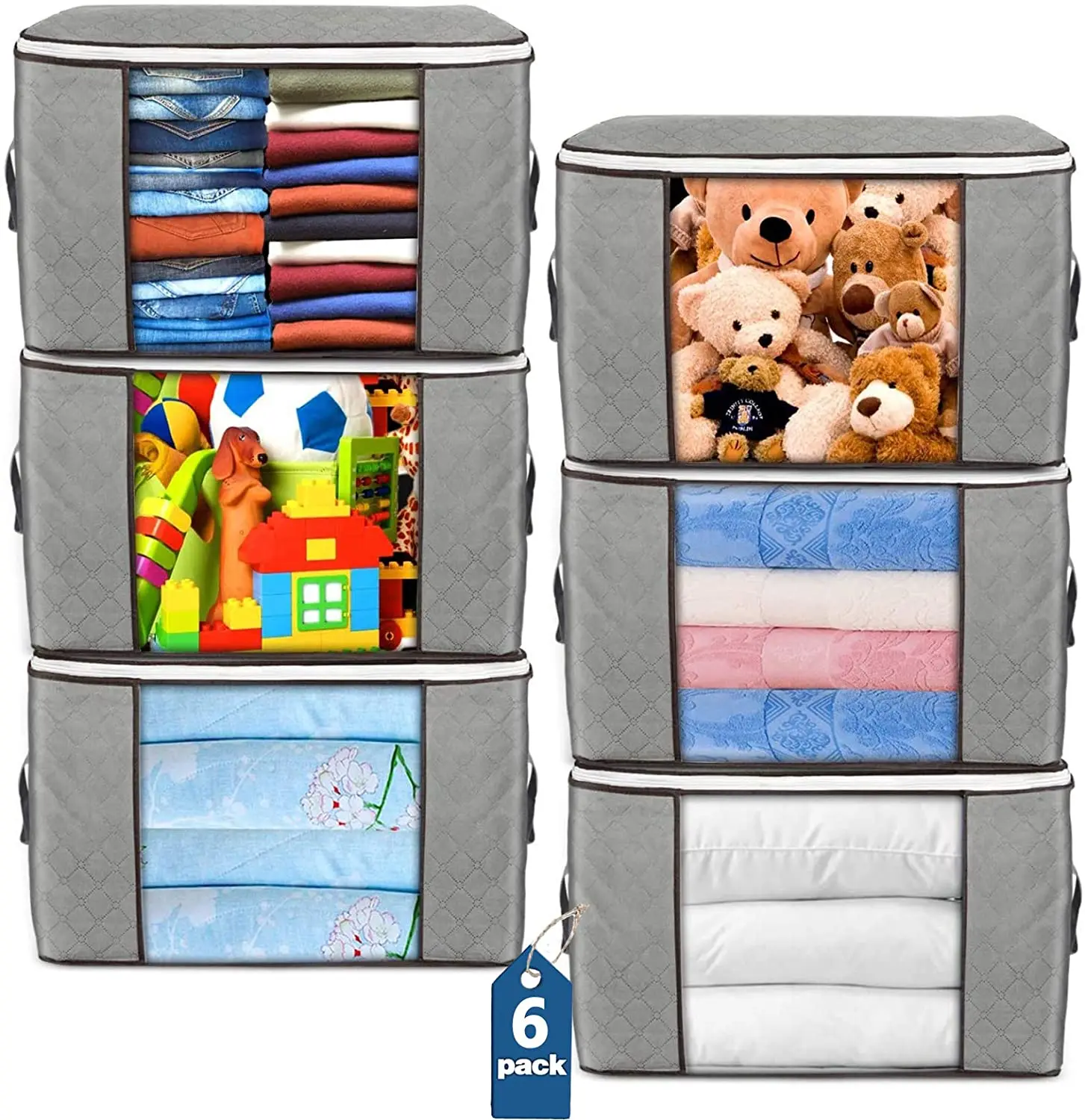 

Large Capacity Foldable Fabric Underbed Storage bag Quilts Cloth Storage bag for bedrooms, Grey, blue, yellow