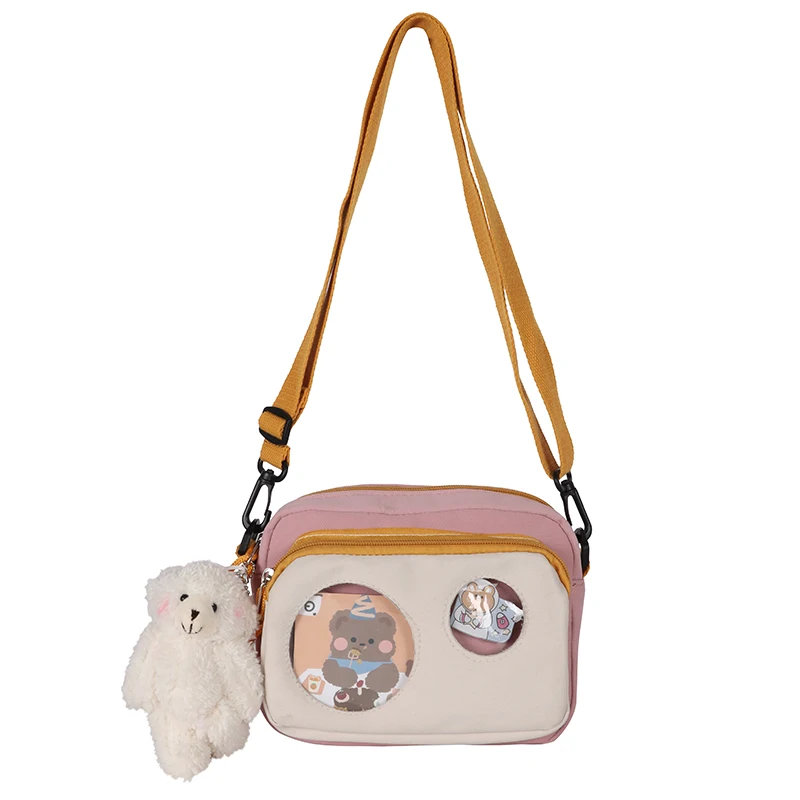 

Lovely and cute shoulder small messenger cartoon pack pouch clear pvc nylon school ita bag for girls and children