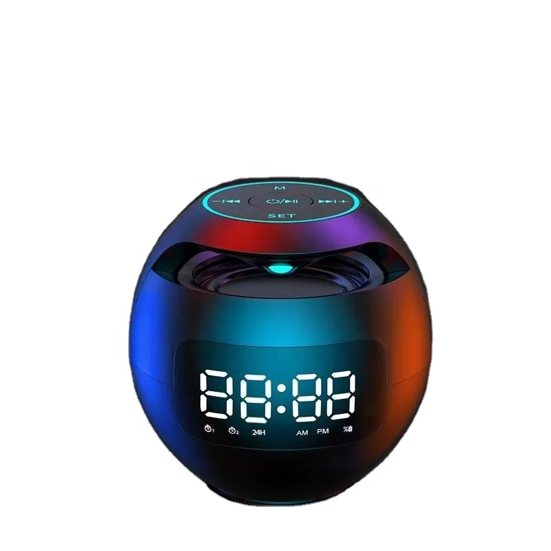 

LED Blue tooth smart metal alarm clock desk funny bedside digital alarm clock with speaker and color changing light G90, White and black