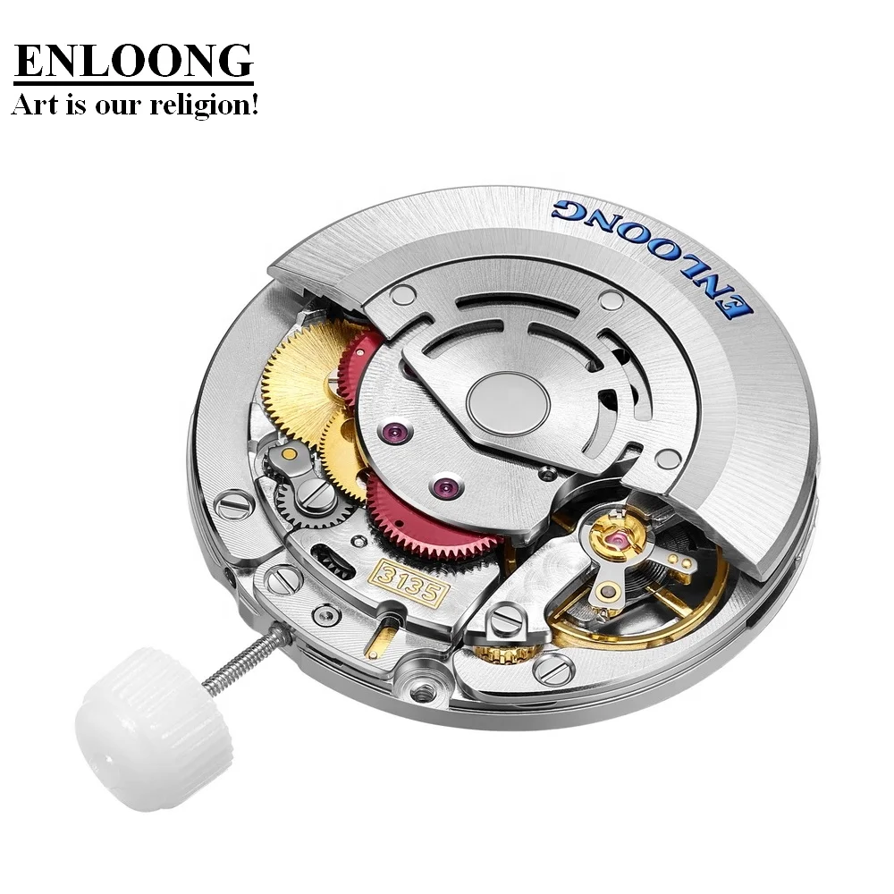 

ENLOONG Luxury Mechanical Movement Automatic 21 Jewels Custom OEM Logo Blue Spring Red Wheels Watch Parts 3135 Watch Movement