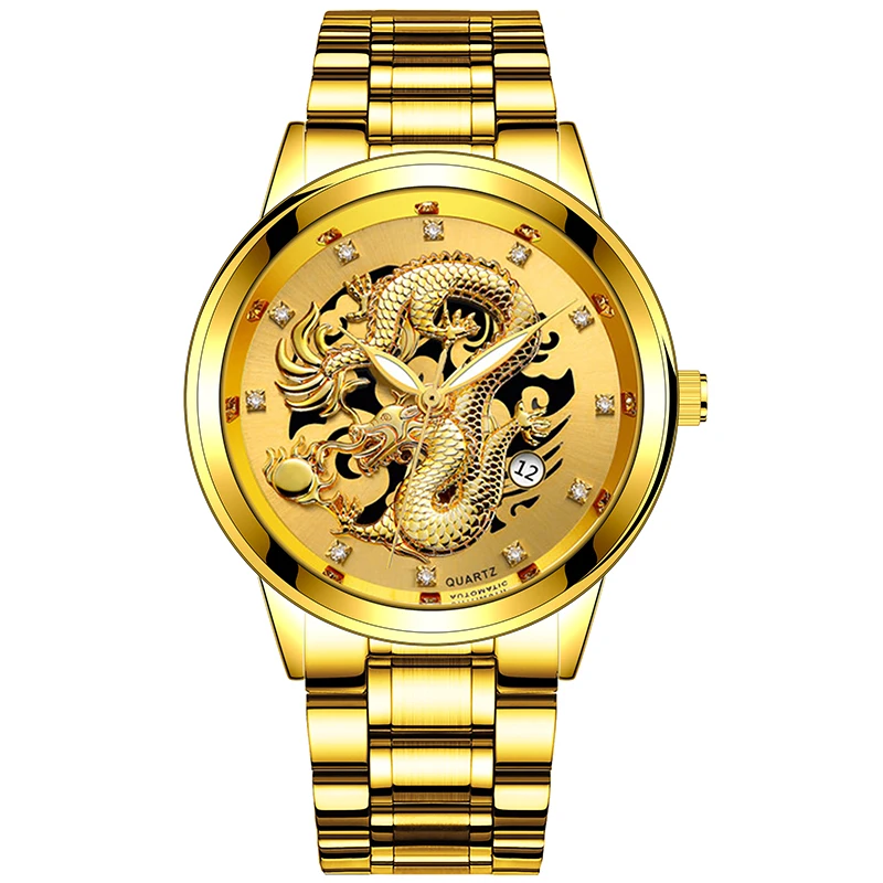 

WJ-9933 Mirar Fashion Gold Dragon Watches Yiwu Luxury Man'S Quartz Wristwatch Alloy Band Multifunction Calendar Men Wrist Watch