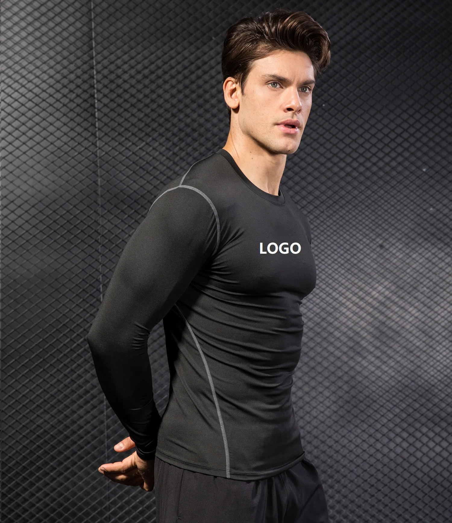 

Vedo Compression Shirt Dropshipping Custom Logo Polyester Slim Fit Long Sleeve Fitness Clothing Base Layer Men Top GYM Shirt, Picture shows