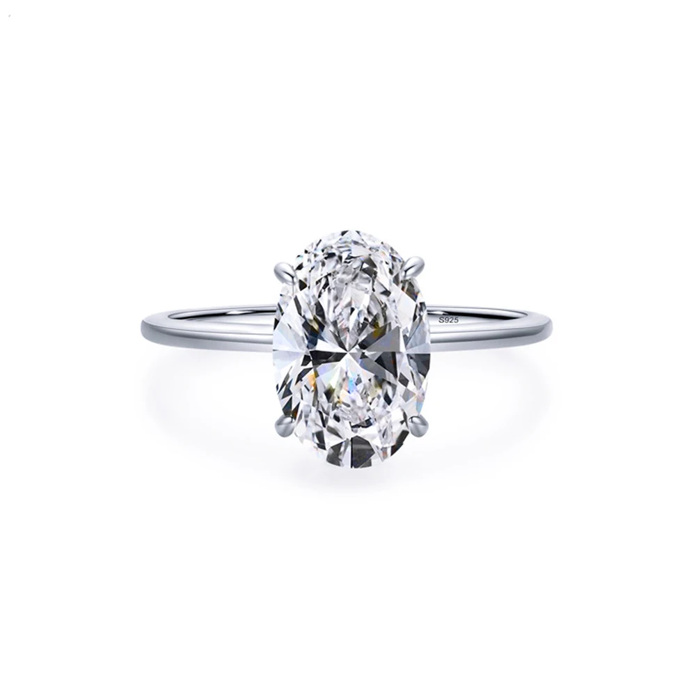 Shiny 8mm*12mm Oval Cut Cubic Zirconia Rhodium Plated S925 Sterling Silver Wedding Engagement Ring for Women Bridal Jewelry