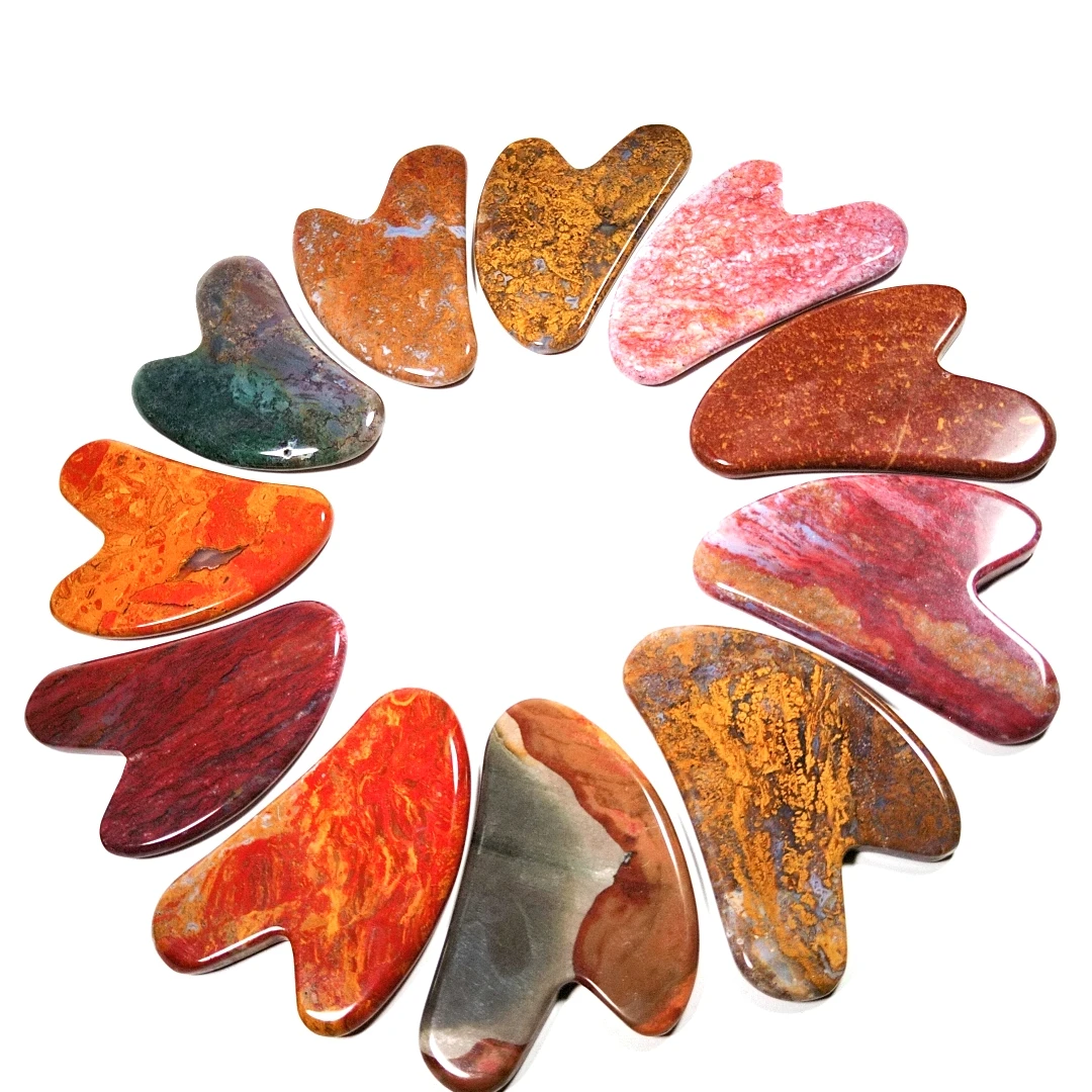 

Hand usage multi-function plate mookaite jasper scrapping face heart gua sha tools