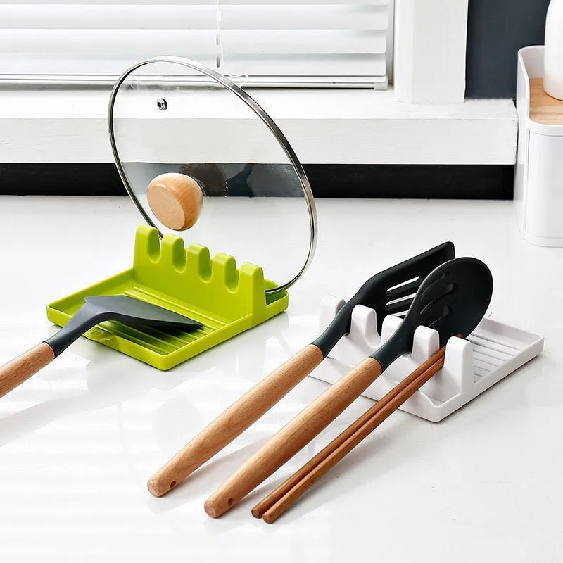 

Kitchen Spoon Holders Fork Spatula Rack Plastic Spoon Rest Chopsticks Holder Non-slip Spoons Pad, White,green