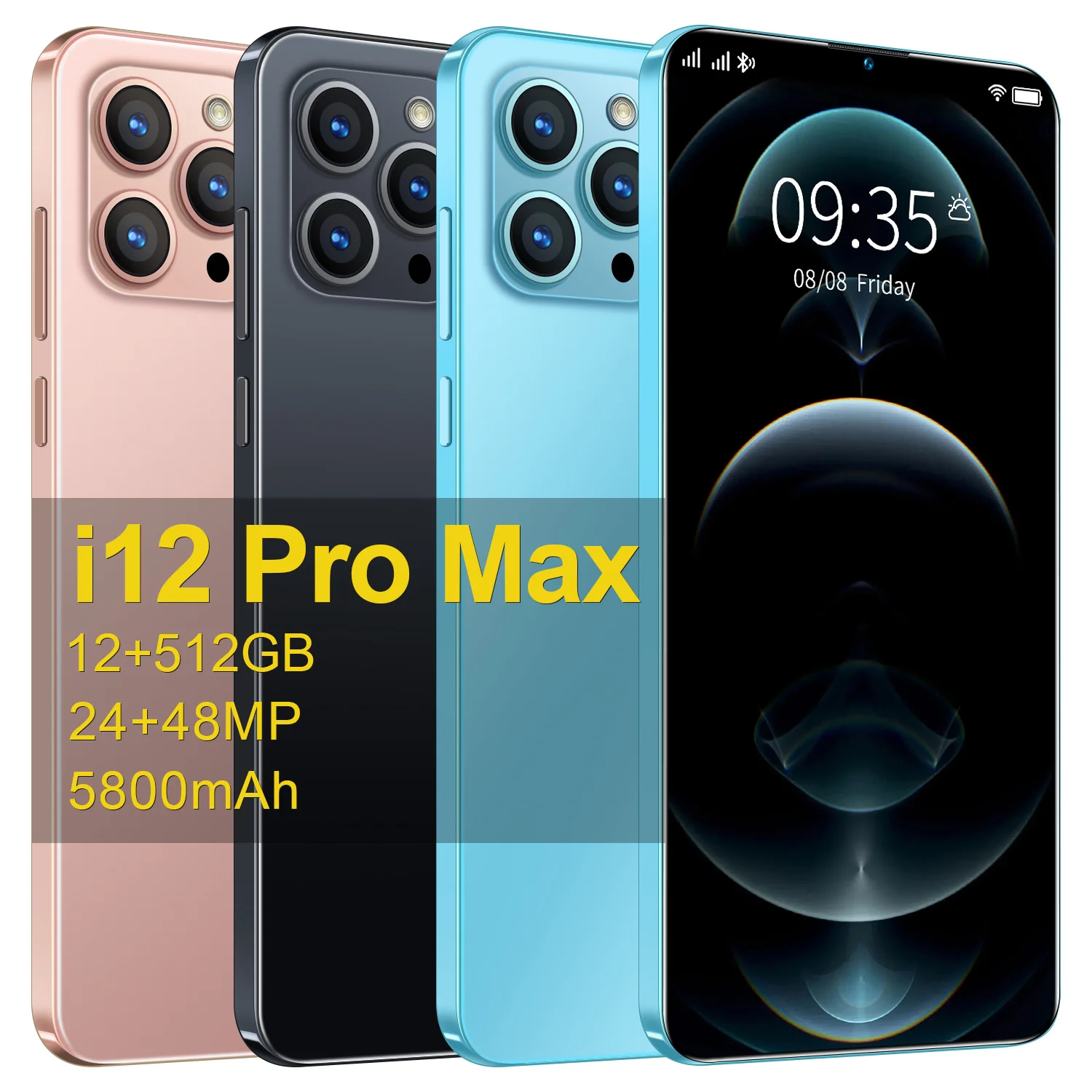 

Phone wholesale 5G i12 Pro Max with camera 24mp front+48mp back fingerprint unlocked Smart mobile phone